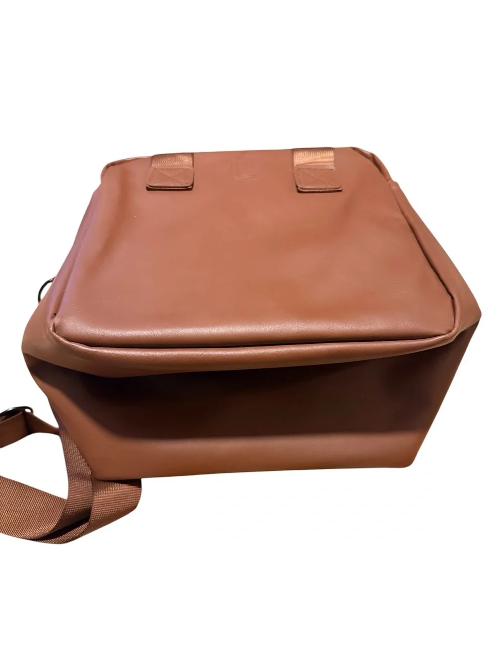 Minimalist Tan Leather Messenger insulated lunchBag with Adjustable Strap